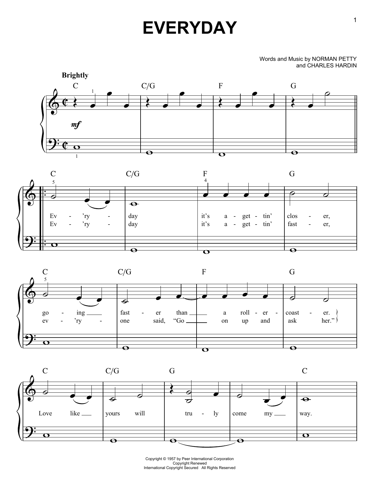 Buddy Holly Everyday sheet music notes and chords. Download Printable PDF.