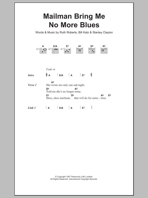 Buddy Holly Mailman Bring Me No More Blues sheet music notes and chords. Download Printable PDF.