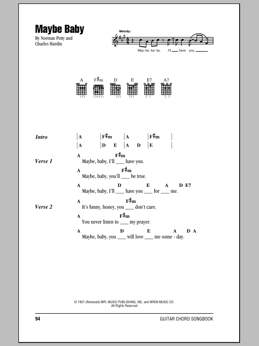 Buddy Holly Maybe Baby sheet music notes and chords. Download Printable PDF.