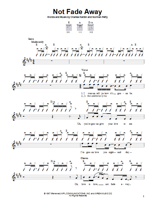 Buddy Holly Not Fade Away sheet music notes and chords. Download Printable PDF.