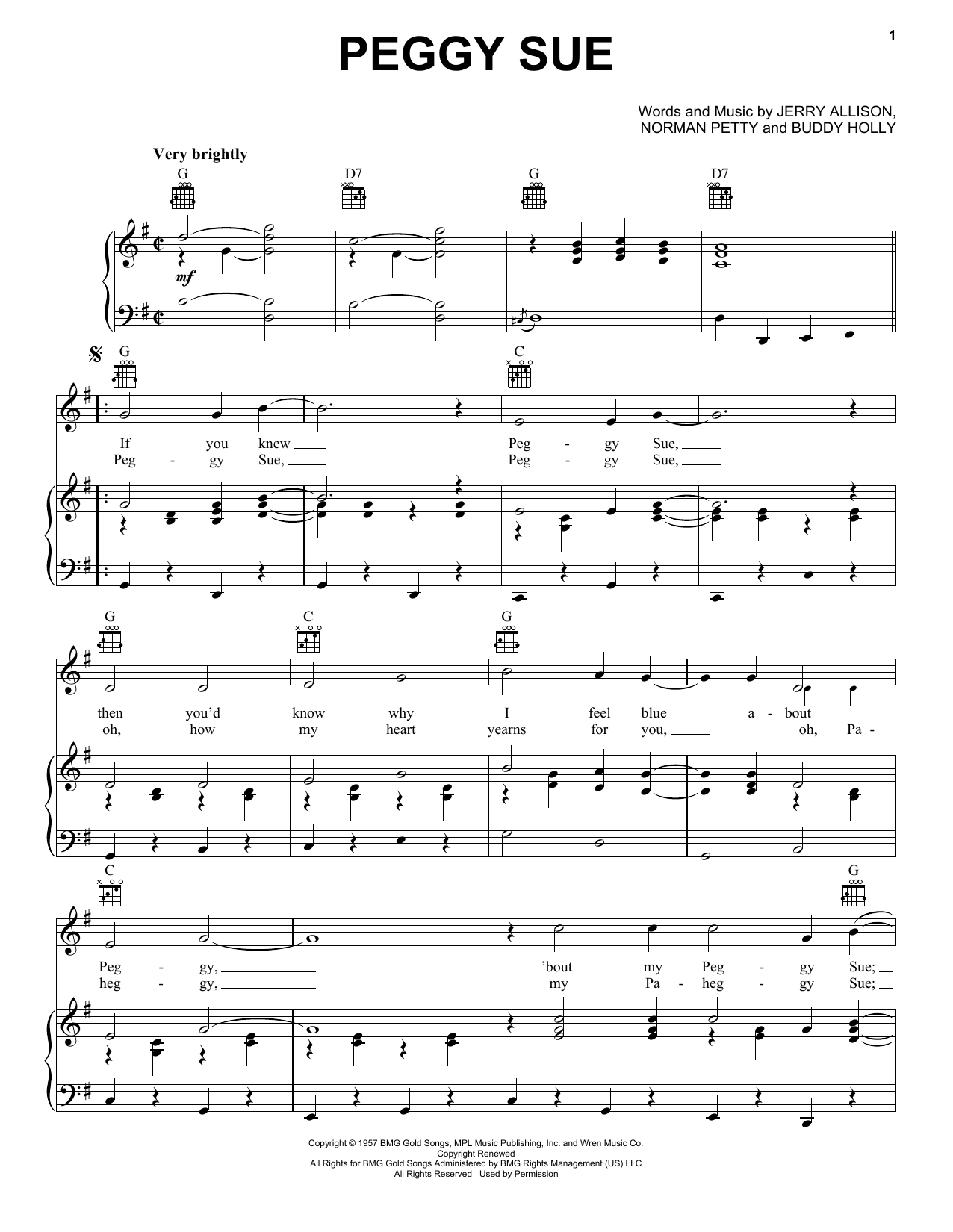 Buddy Holly Peggy Sue sheet music notes and chords. Download Printable PDF.