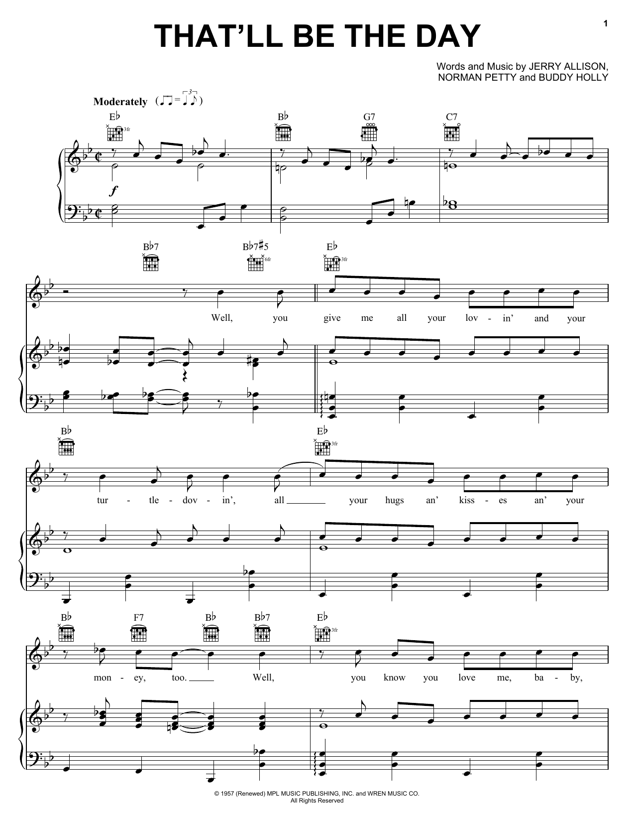 Buddy Holly That'll Be The Day sheet music notes and chords. Download Printable PDF.