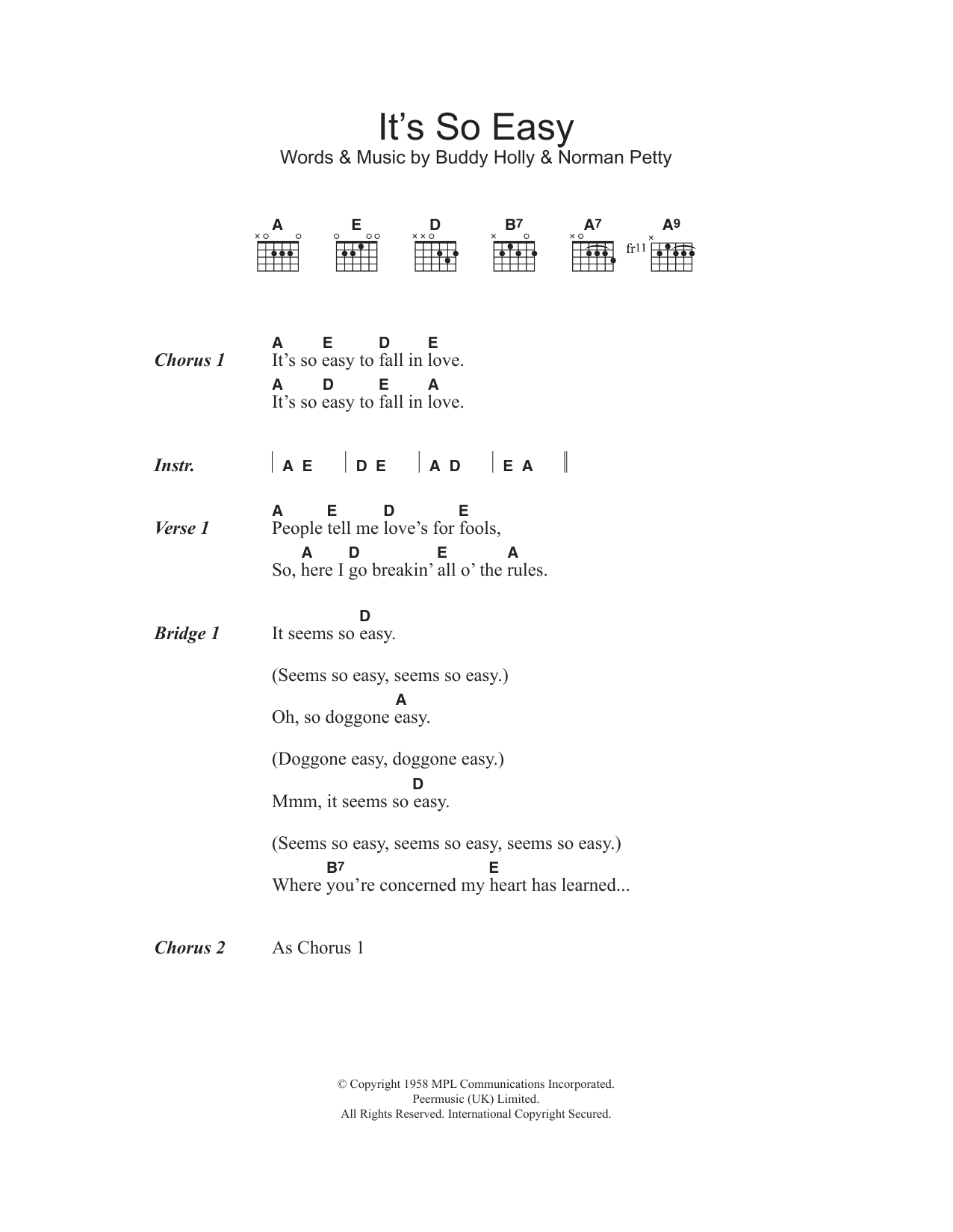 Buddy Holly & The Crickets It's So Easy sheet music notes and chords. Download Printable PDF.