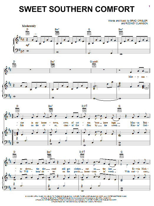Learn to play Buddy Jewell Sweet Southern Comfort sheet music for Piano, Vocal & Guitar Chords (Right-Hand Melody) in minutes. Price: 7.8900$ Buddy Jewell Sweet Southern Comfort sheet music notes and chords arranged for Piano, Vocal & Guitar Chords (Right-Hand Melody)