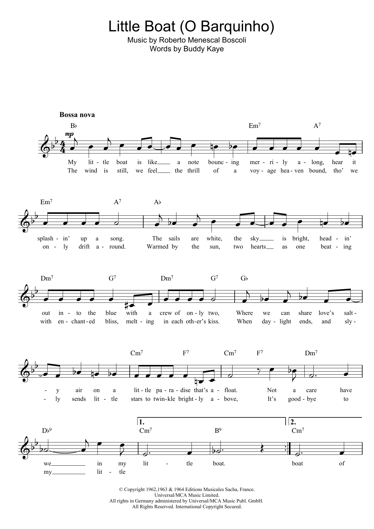 Buddy Kaye Little Boat (O Barquinho) sheet music notes and chords. Download Printable PDF.