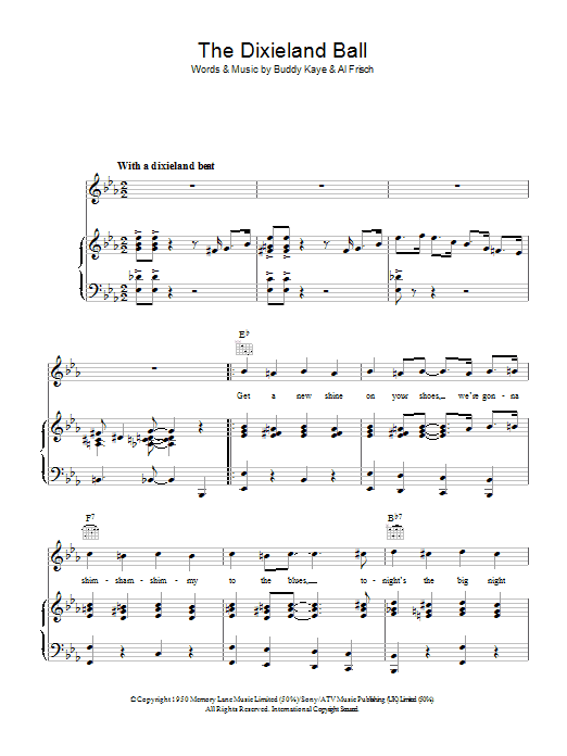 Learn to play Buddy Kaye The Dixieland Ball sheet music for Piano, Vocal & Guitar Chords in minutes. Price: 7.8900$ Buddy Kaye The Dixieland Ball sheet music notes and chords arranged for Piano, Vocal & Guitar Chords