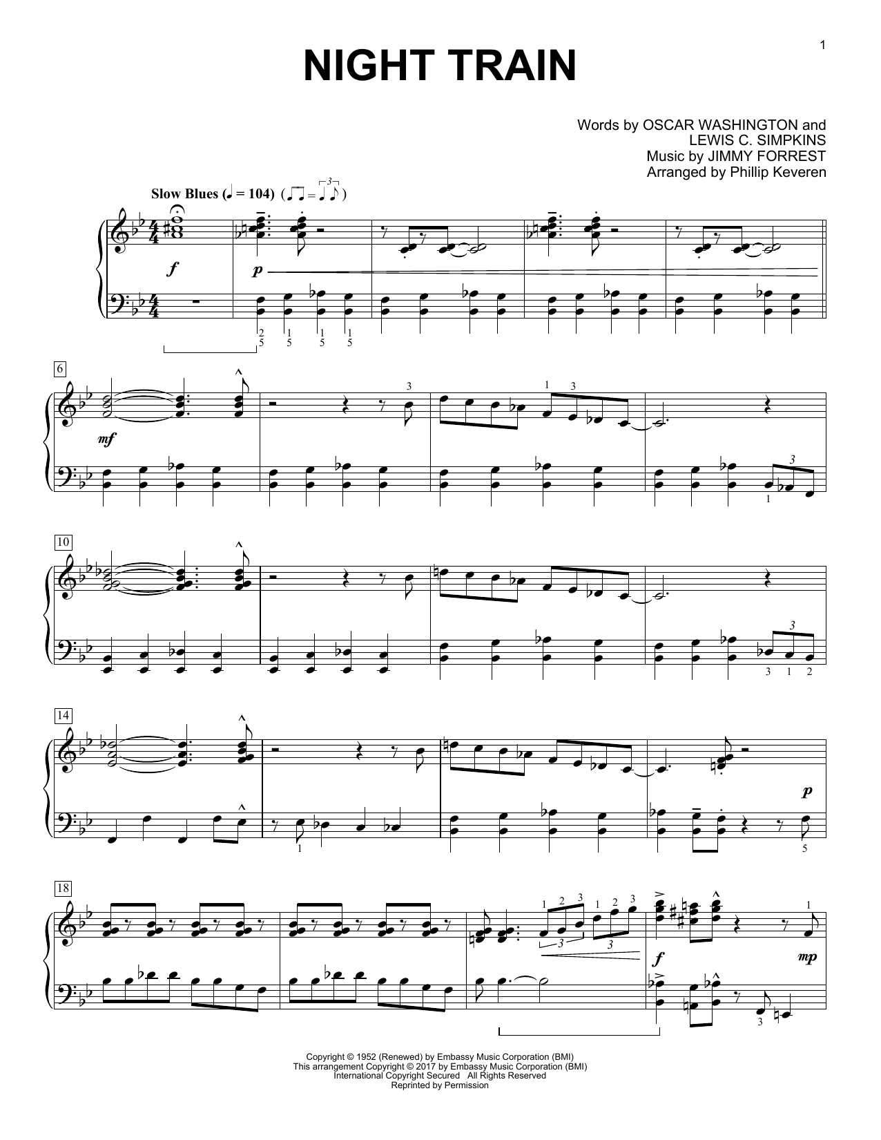 Learn to play Phillip Keveren Night Train sheet music for Piano Solo in minutes. Price: 7.8900$ Phillip Keveren Night Train sheet music notes and chords arranged for Piano Solo