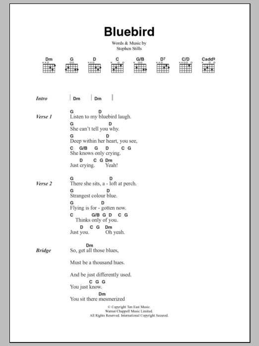 Buffalo Springfield Bluebird sheet music notes and chords. Download Printable PDF.