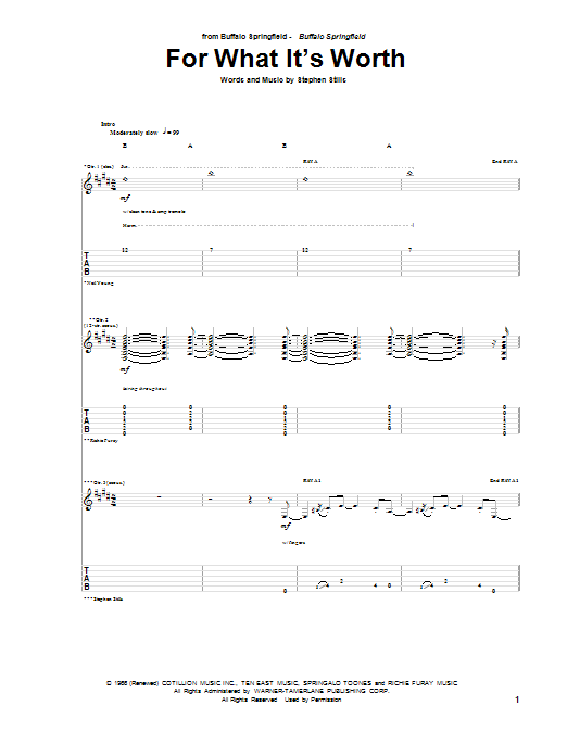 Buffalo Springfield For What It's Worth sheet music notes and chords. Download Printable PDF.