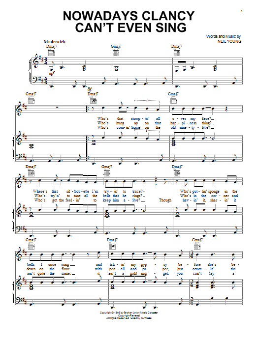 Learn to play Buffalo Springfield Nowadays Clancy Can't Even Sing sheet music for Piano, Vocal & Guitar Chords (Right-Hand Melody) in minutes. Price: 7.8900$ Buffalo Springfield Nowadays Clancy Can't Even Sing sheet music notes and chords arranged for Piano, Vocal & Guitar Chords (Right-Hand Melody)