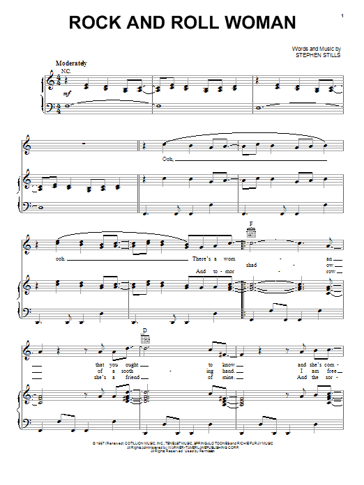 Learn to play Buffalo Springfield Rock And Roll Woman sheet music for Piano, Vocal & Guitar Chords (Right-Hand Melody) in minutes. Price: 7.8900$ Buffalo Springfield Rock And Roll Woman sheet music notes and chords arranged for Piano, Vocal & Guitar Chords (Right-Hand Melody)