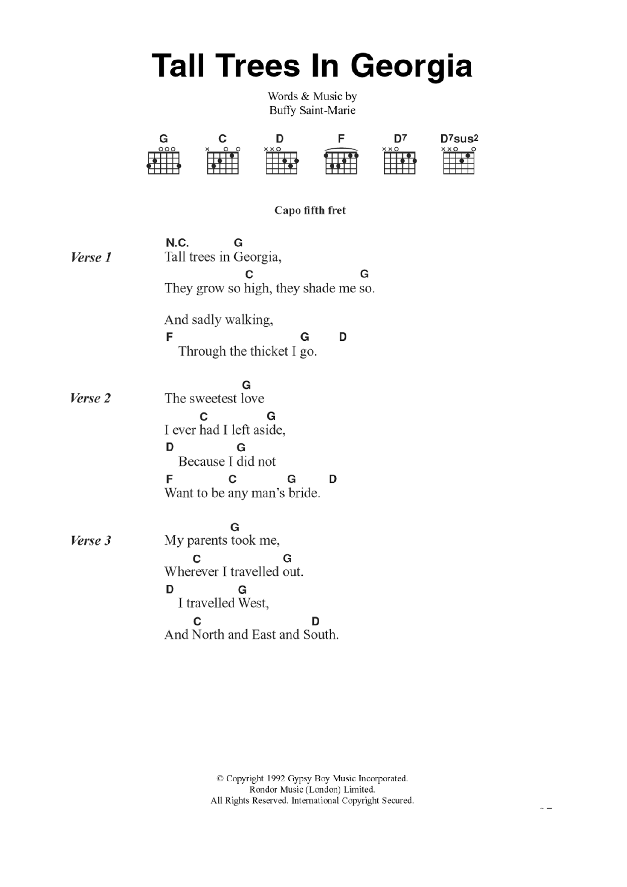 Buffy Sainte-Marie Tall Trees In Georgia sheet music notes and chords. Download Printable PDF.