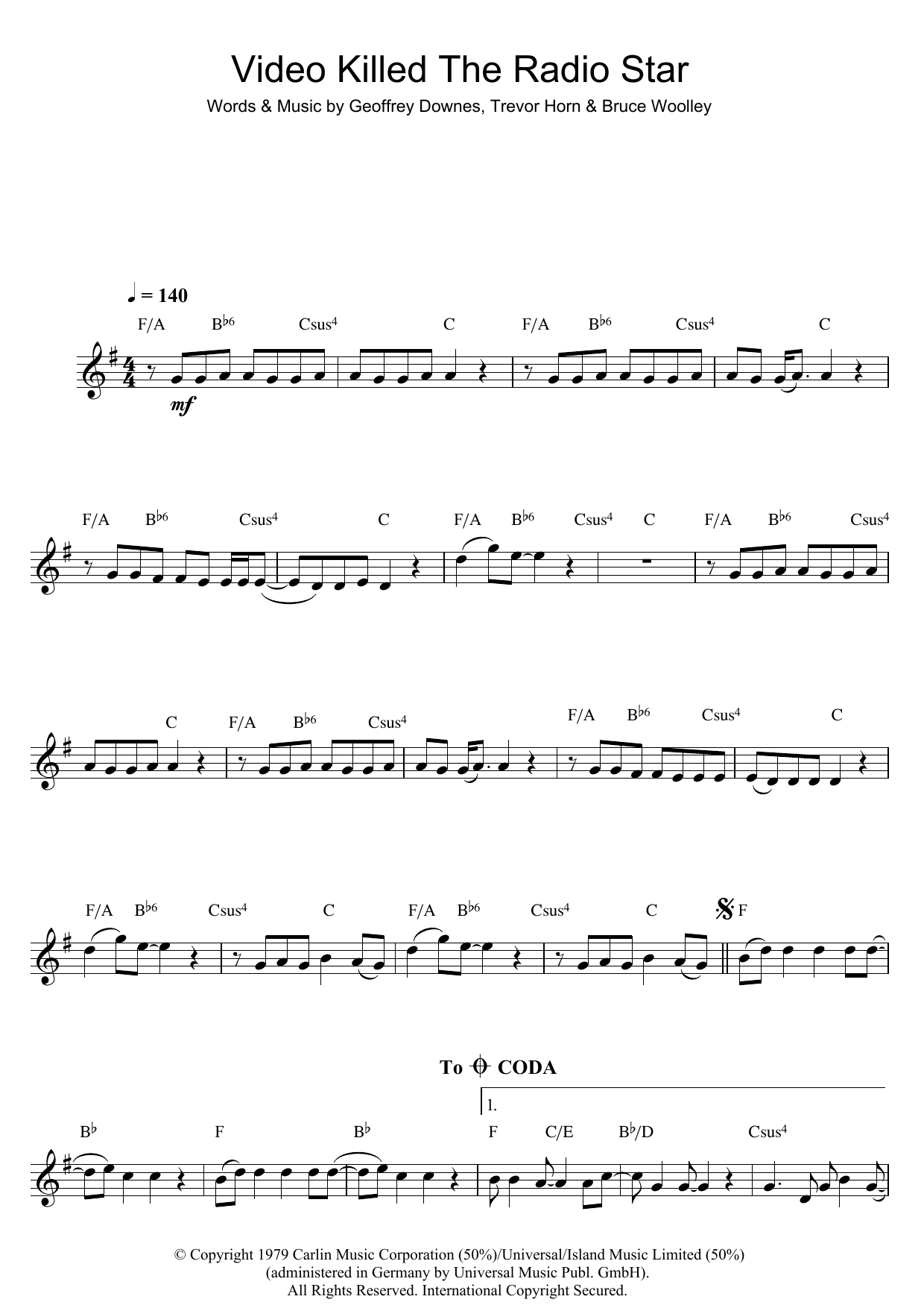 Buggles Video Killed The Radio Star sheet music notes and chords. Download Printable PDF.