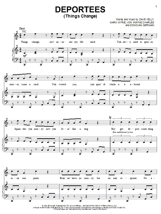 Buju Banton Deportees (Things Change) sheet music notes and chords arranged for Piano, Vocal & Guitar Chords (Right-Hand Melody)