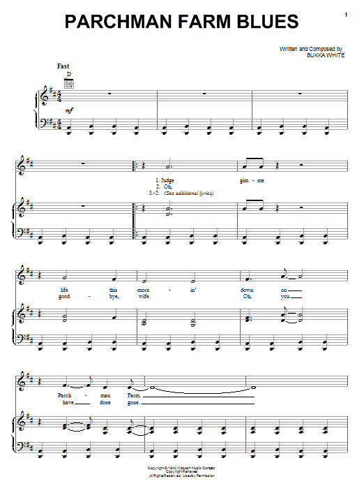 Bukka White Parchman Farm Blues sheet music notes and chords arranged for Real Book – Melody, Lyrics & Chords