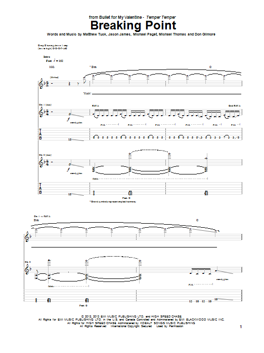 Learn to play Bullet for My Valentine Breaking Point sheet music for Guitar Tab in minutes. Price: 7.8900$ Bullet for My Valentine Breaking Point sheet music notes and chords arranged for Guitar Tab