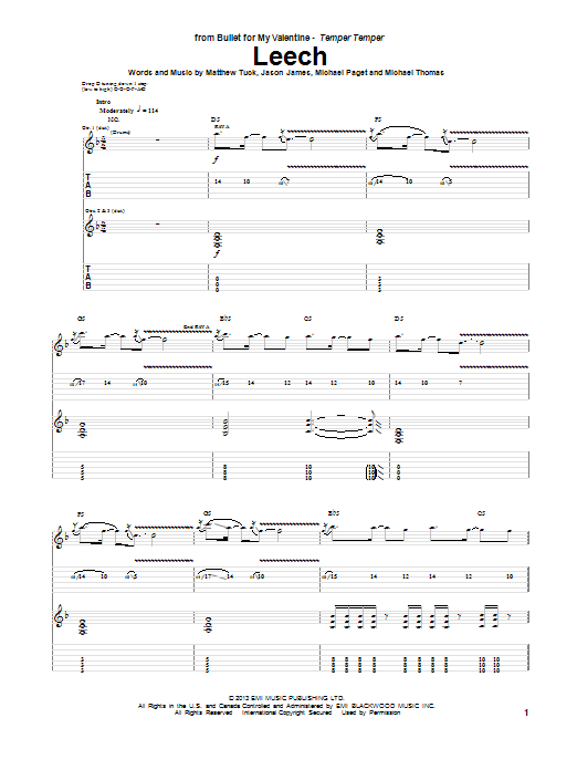 Learn to play Bullet for My Valentine Leech sheet music for Guitar Tab in minutes. Price: 7.8900$ Bullet for My Valentine Leech sheet music notes and chords arranged for Guitar Tab
