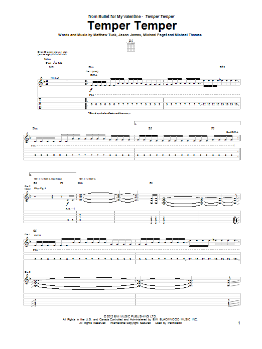 Learn to play Bullet for My Valentine Temper Temper sheet music for Guitar Tab in minutes. Price: 7.8900$ Bullet for My Valentine Temper Temper sheet music notes and chords arranged for Guitar Tab