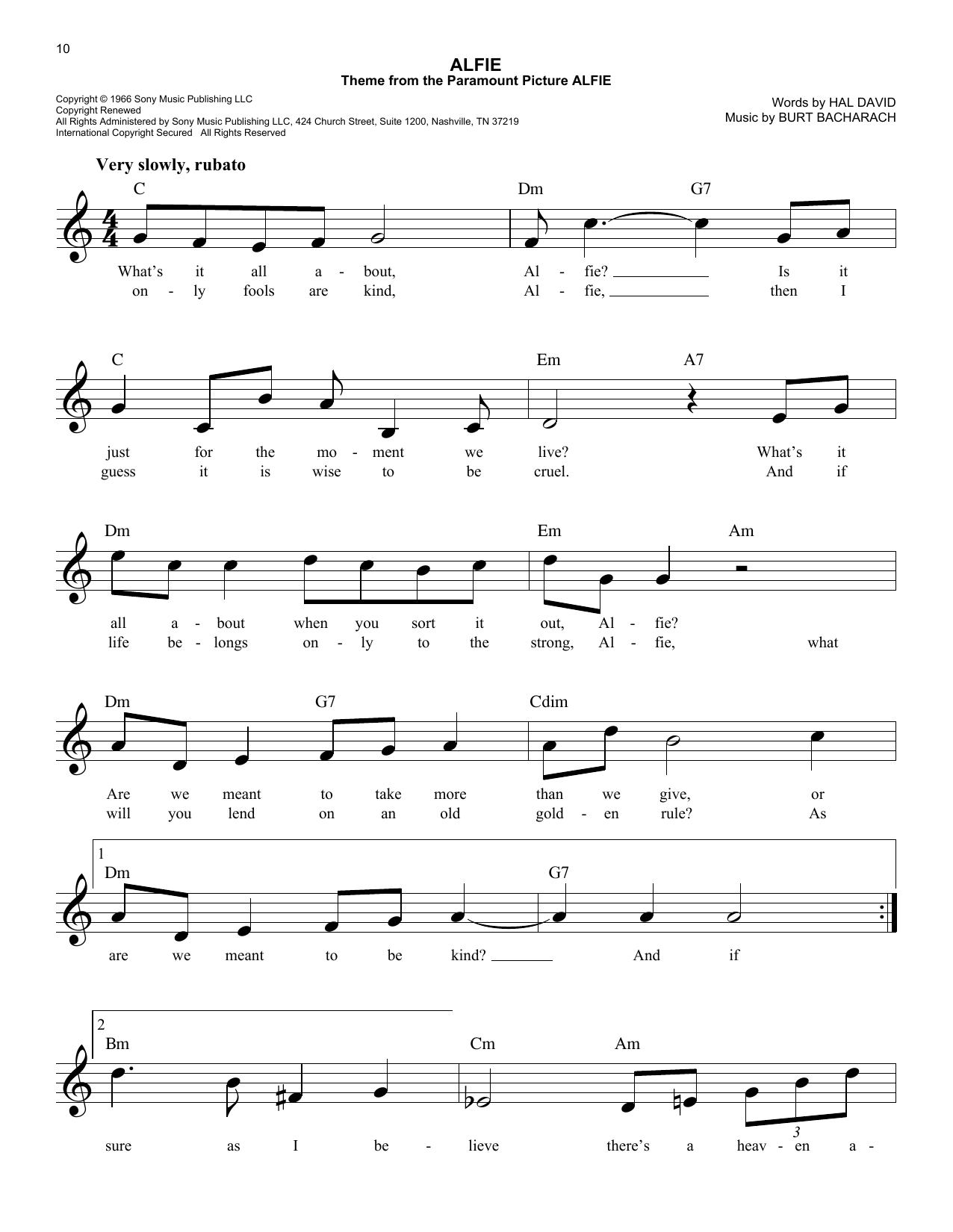 Burt Bacharach Alfie sheet music notes and chords. Download Printable PDF.