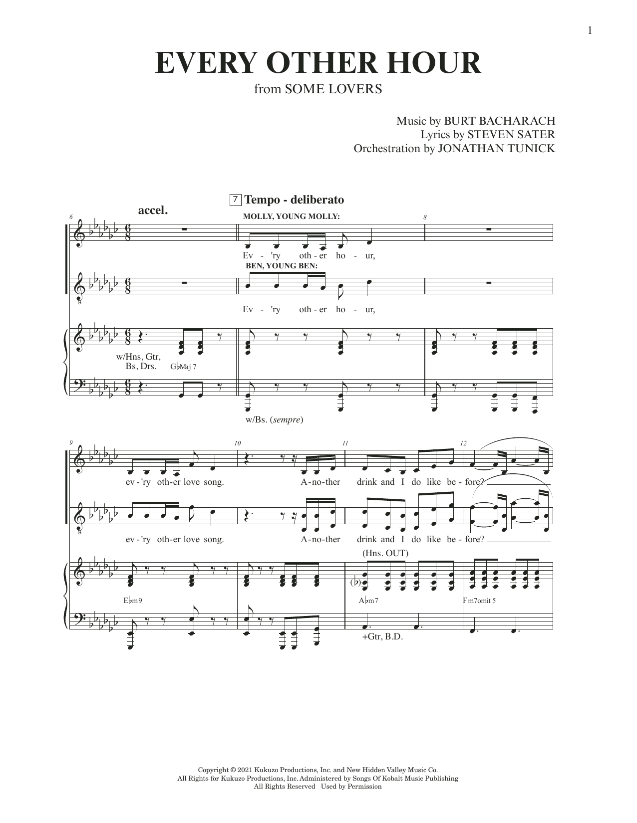 Learn to play Burt Bacharach & Steven Sater Every Other Hour (from Some Lovers) sheet music for Piano & Vocal in minutes. Price: 7.8900$ Burt Bacharach & Steven Sater Every Other Hour (from Some Lovers) sheet music notes and chords arranged for Piano & Vocal