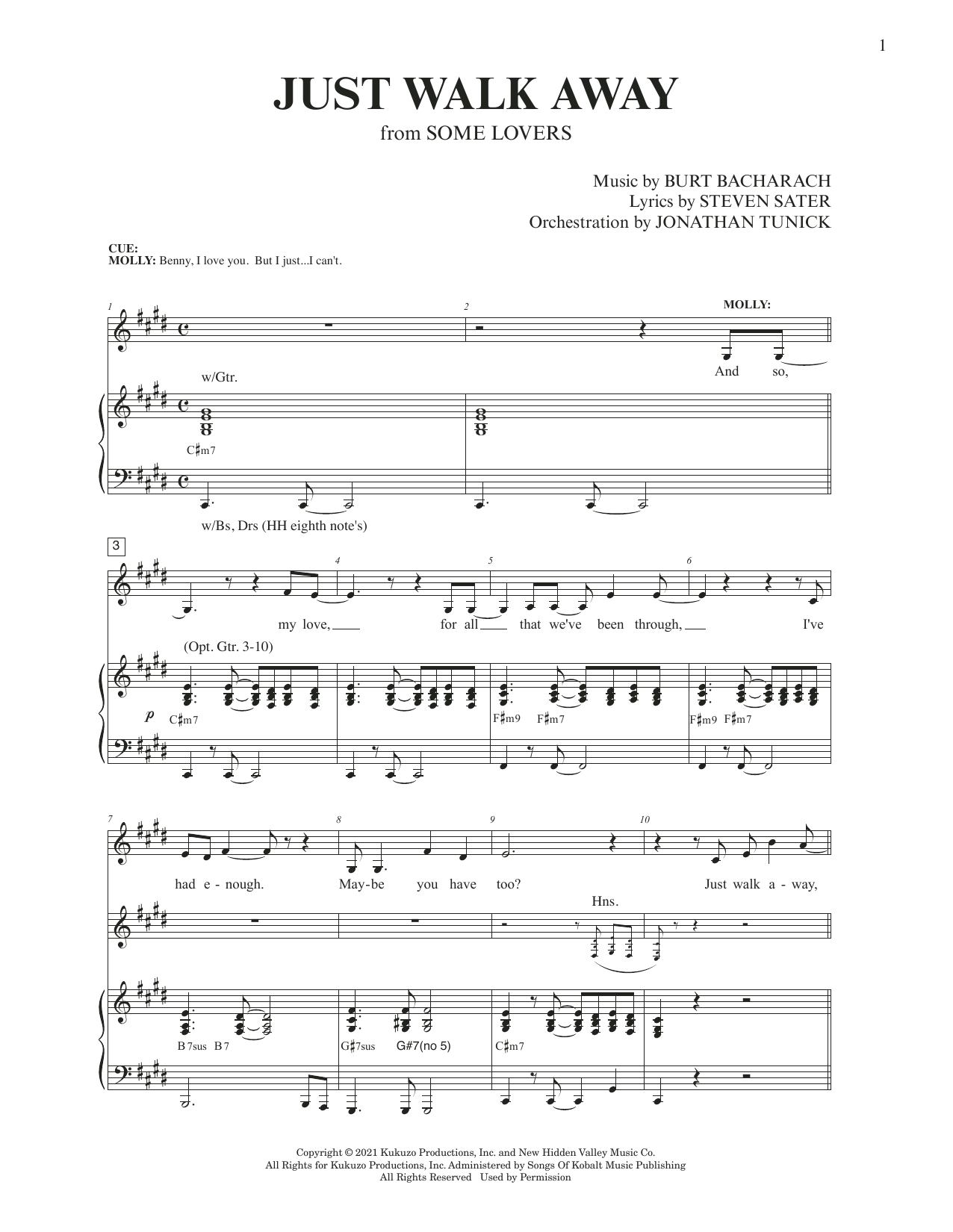 Burt Bacharach & Steven Sater Just Walk Away (from Some Lovers) sheet music notes and chords. Download Printable PDF.