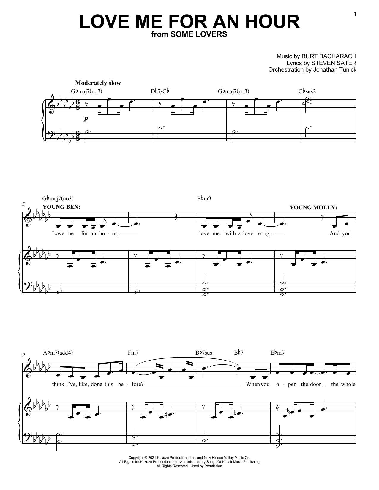 Burt Bacharach & Steven Sater Love Me For An Hour (from Some Lovers) sheet music notes and chords. Download Printable PDF.