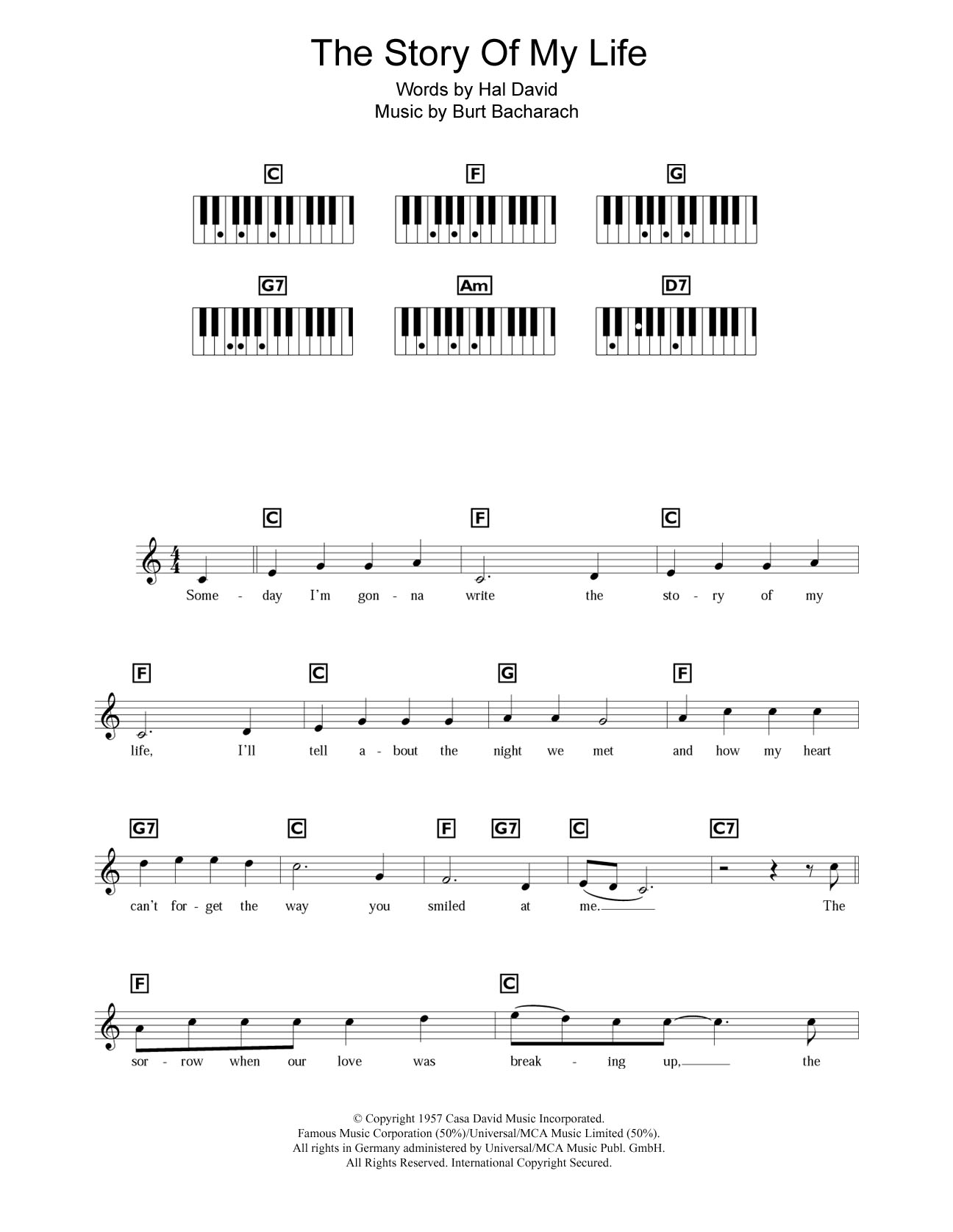 Learn to play Burt Bacharach The Story Of My Life sheet music for Piano, Vocal & Guitar Chords in minutes. Price: 7.8900$ Burt Bacharach The Story Of My Life sheet music notes and chords arranged for Piano, Vocal & Guitar Chords