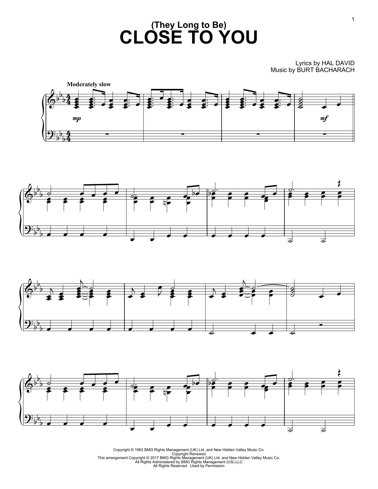 Learn to play Burt Bacharach (They Long To Be) Close To You sheet music for Piano Solo in minutes. Price: 7.8900$ Burt Bacharach (They Long To Be) Close To You sheet music notes and chords arranged for Piano Solo