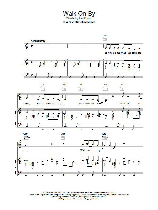 Burt Bacharach Walk On By sheet music notes and chords. Download Printable PDF.