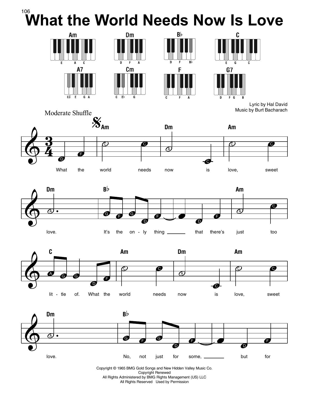 Burt Bacharach What The World Needs Now Is Love sheet music notes and chords. Download Printable PDF.