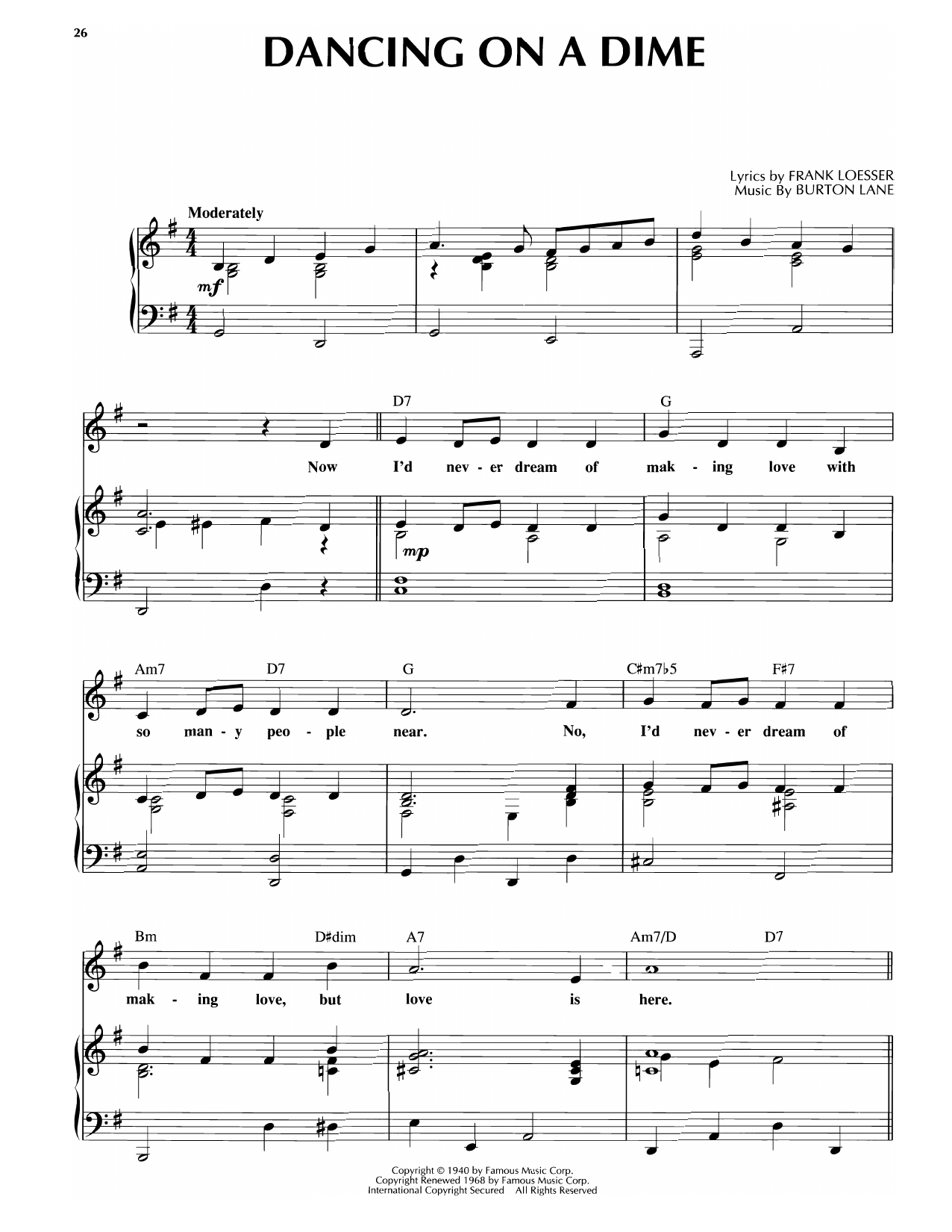 Burton Lane Dancing On A Dime sheet music notes and chords arranged for Piano, Vocal & Guitar Chords (Right-Hand Melody)