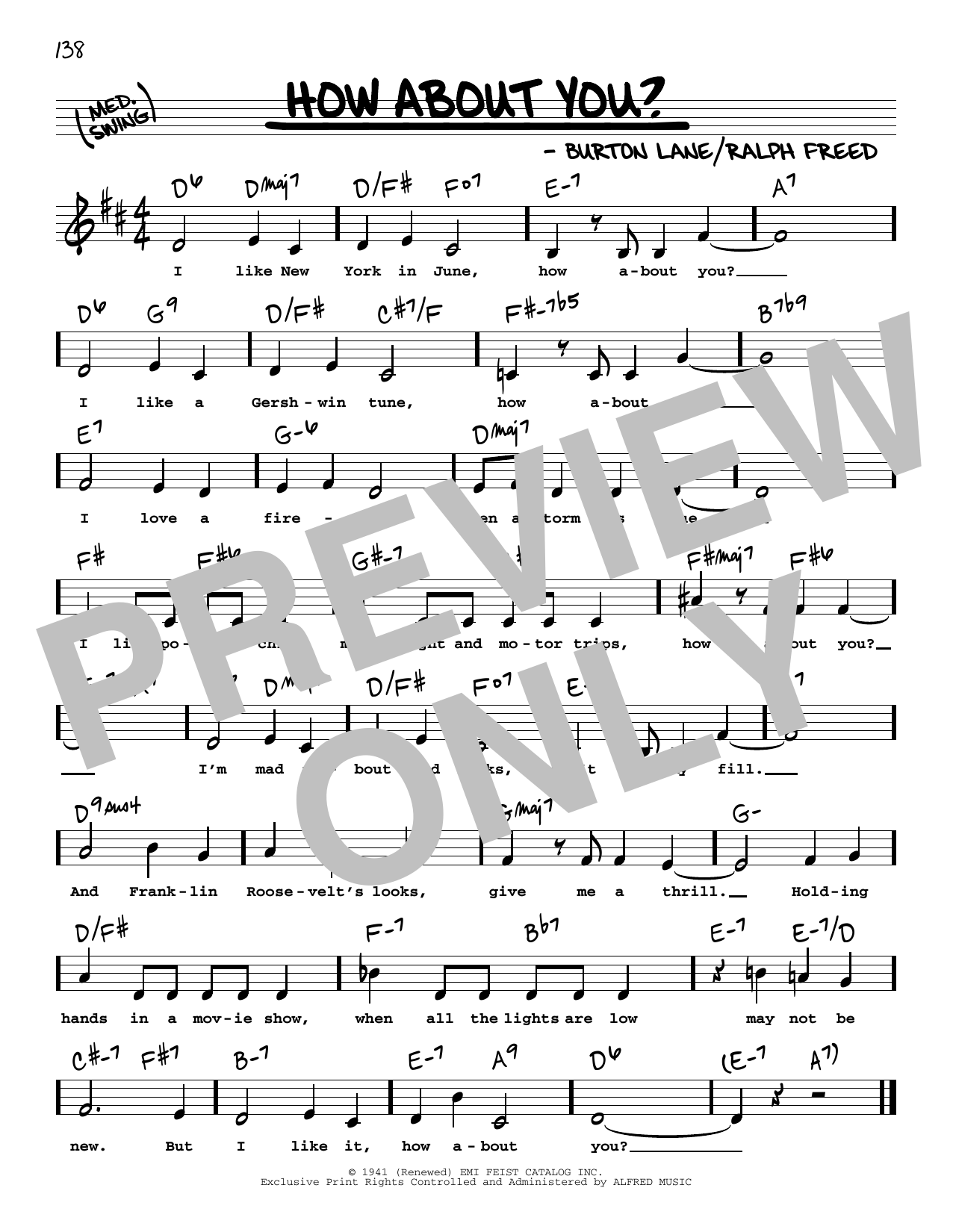 Burton Lane How About You? (Low Voice) sheet music notes and chords arranged for Real Book – Melody, Lyrics & Chords