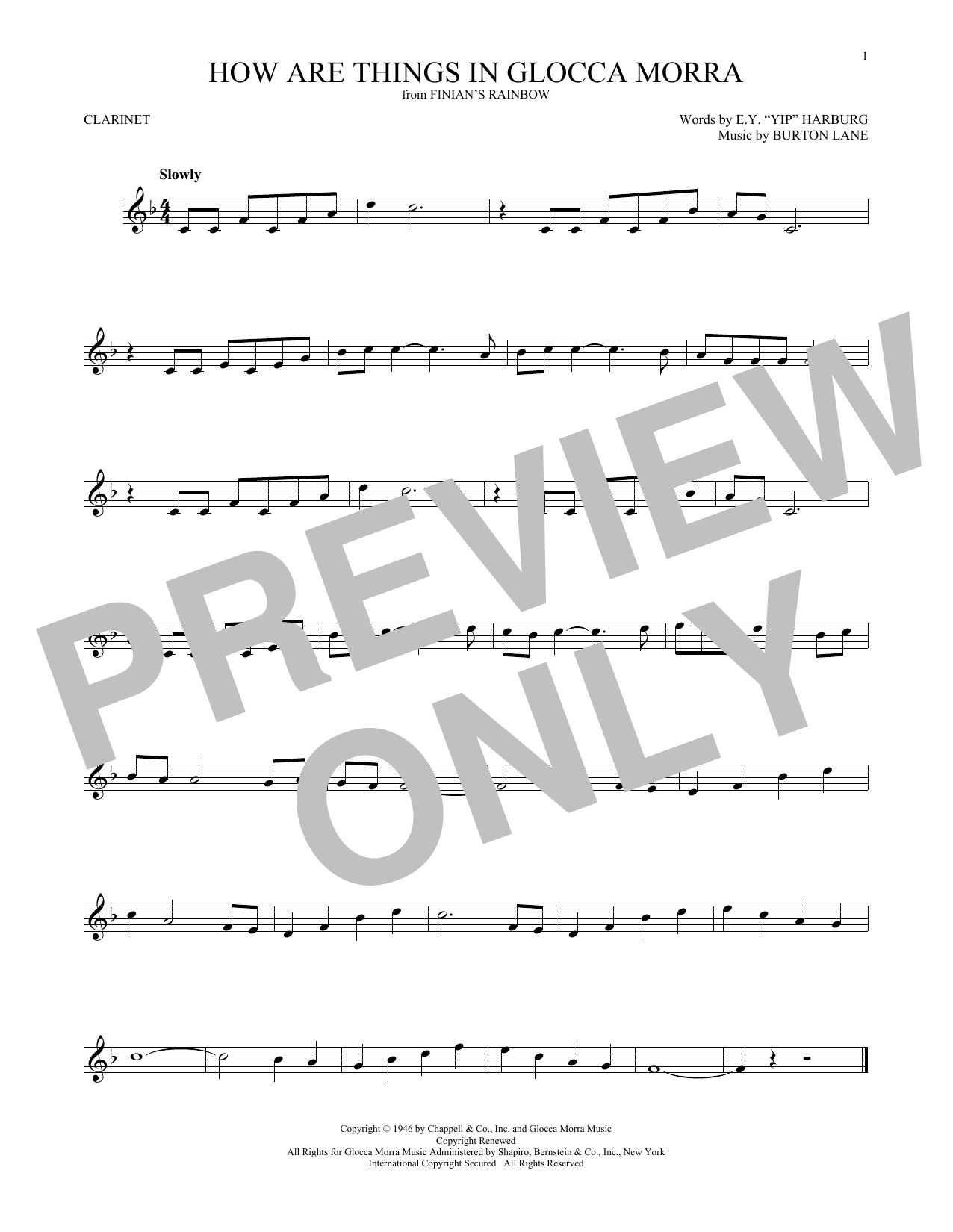 Burton Lane How Are Things In Glocca Morra sheet music notes and chords. Download Printable PDF.