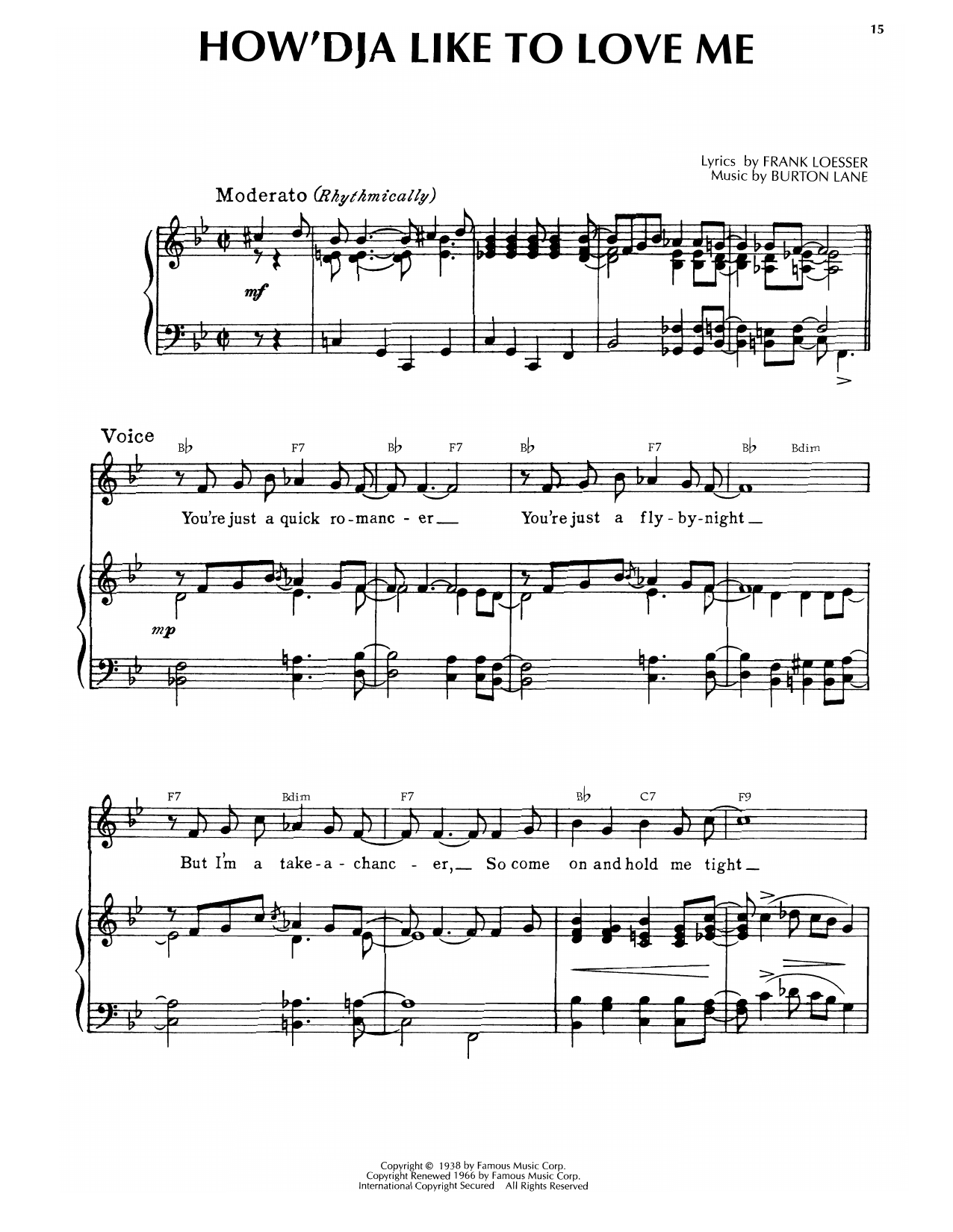 Learn to play Burton Lane How'Dja Like To Love Me (from College Swing) sheet music for Piano, Vocal & Guitar Chords (Right-Hand Melody) in minutes. Price: 7.8900$ Burton Lane How'Dja Like To Love Me (from College Swing) sheet music notes and chords arranged for Piano, Vocal & Guitar Chords (Right-Hand Melody)