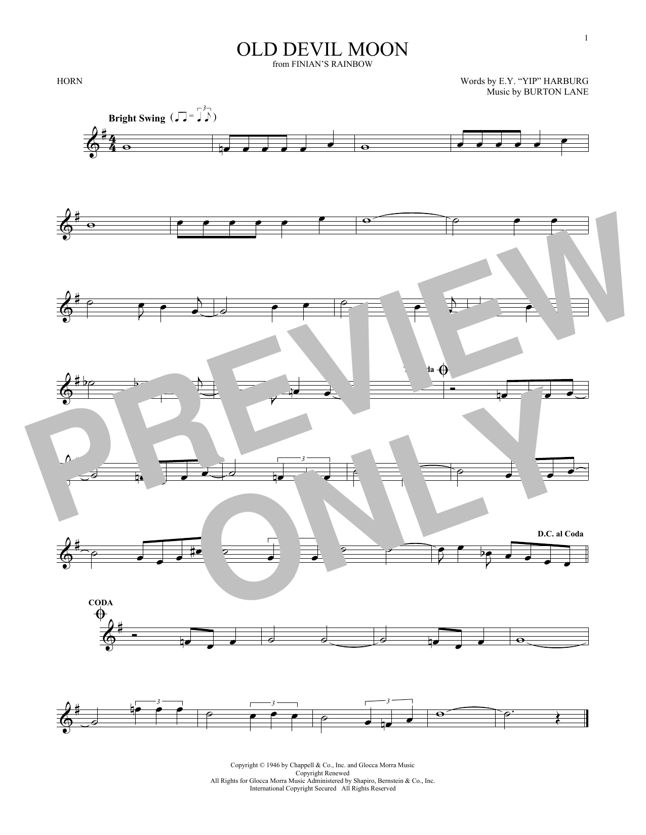 Burton Lane Old Devil Moon sheet music notes and chords. Download Printable PDF.