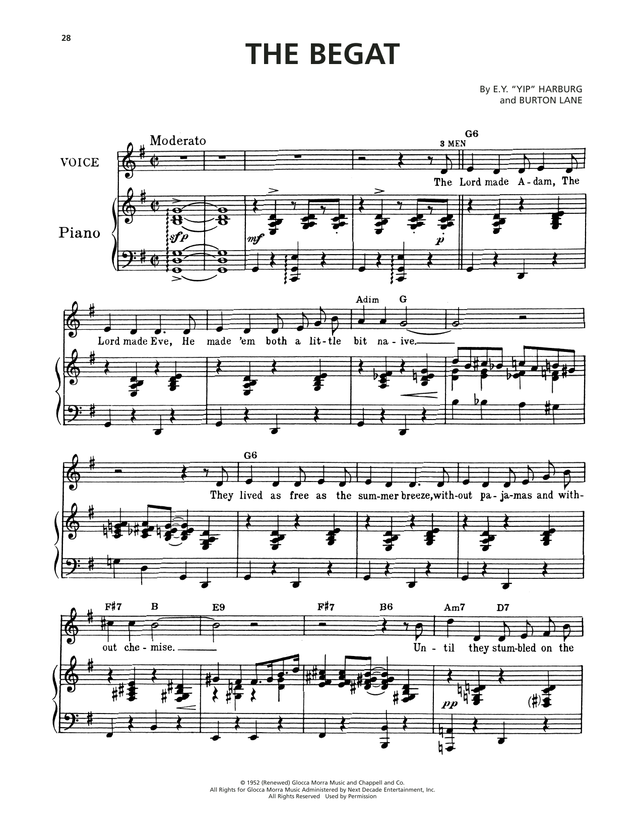 Learn to play Burton Lane The Begat (from Finian's Rainbow) sheet music for Piano, Vocal & Guitar Chords (Right-Hand Melody) in minutes. Price: 7.8900$ Burton Lane The Begat (from Finian's Rainbow) sheet music notes and chords arranged for Piano, Vocal & Guitar Chords (Right-Hand Melody)