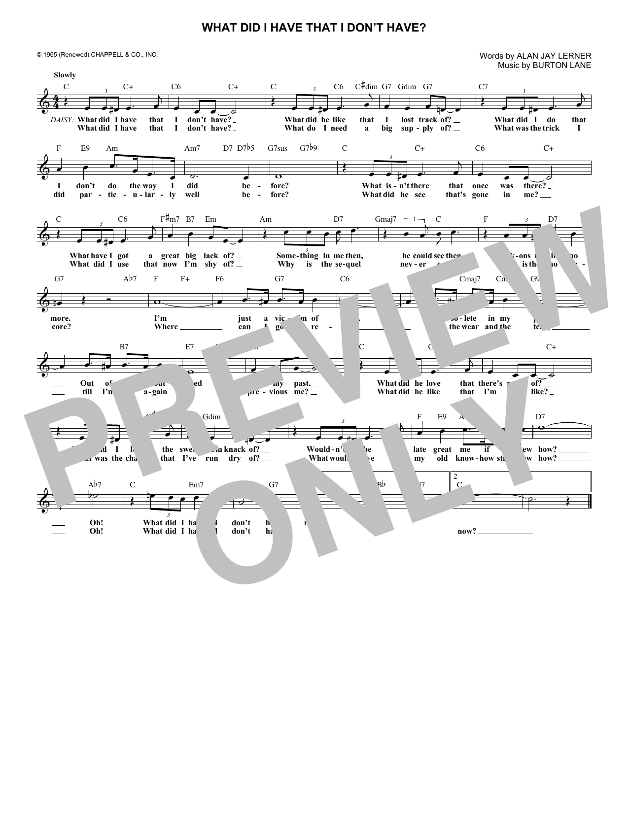 Burton Lane What Did I Have That I Don't Have? (from On A Clear Day You Can See Forever) sheet music notes and chords. Download Printable PDF.