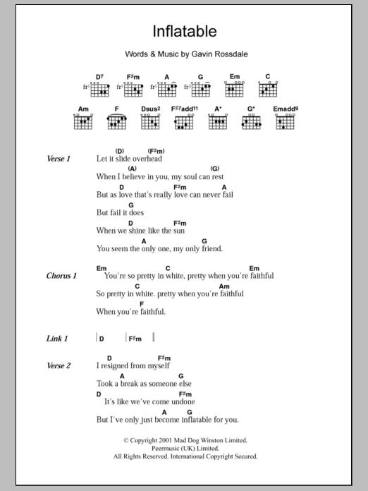 Bush Inflatable sheet music notes and chords. Download Printable PDF.