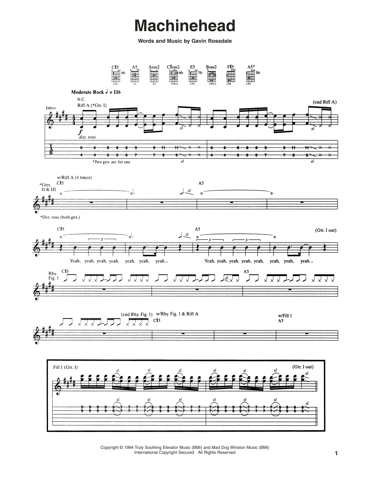 Bush Machinehead sheet music notes and chords. Download Printable PDF.