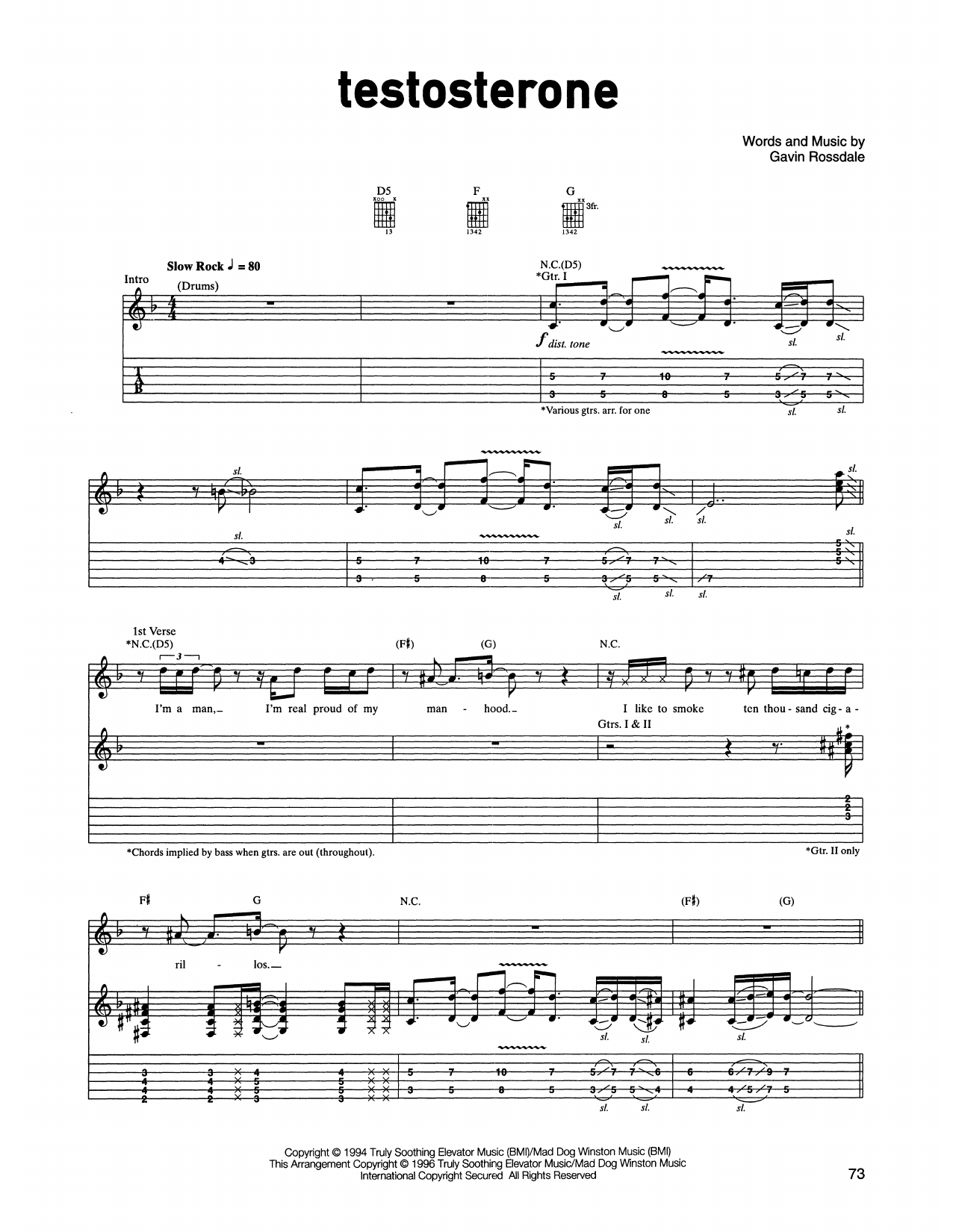 Learn to play Bush Testosterone sheet music for Guitar Tab in minutes. Price: 7.8900$ Bush Testosterone sheet music notes and chords arranged for Guitar Tab