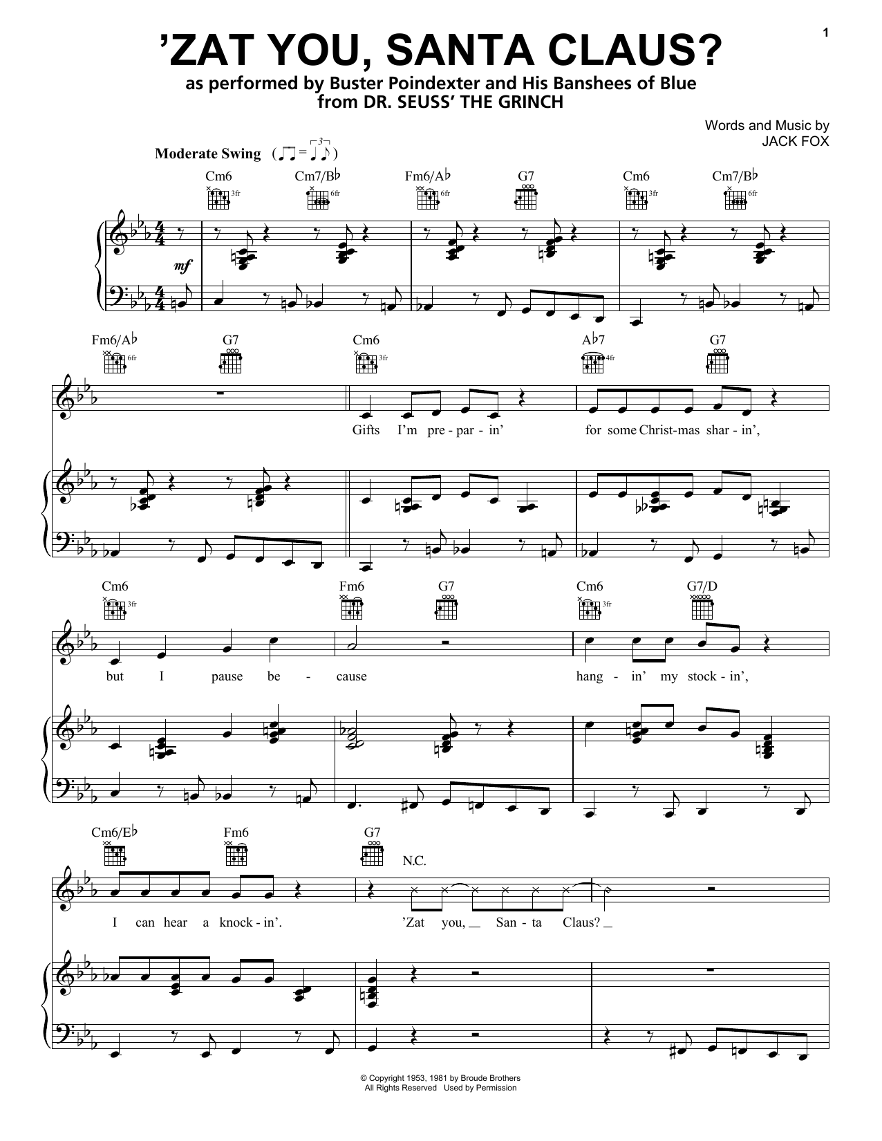 Buster Poindexter and His Banshees of Blue 'Zat You, Santa Claus? (from The Grinch) sheet music notes and chords. Download Printable PDF.