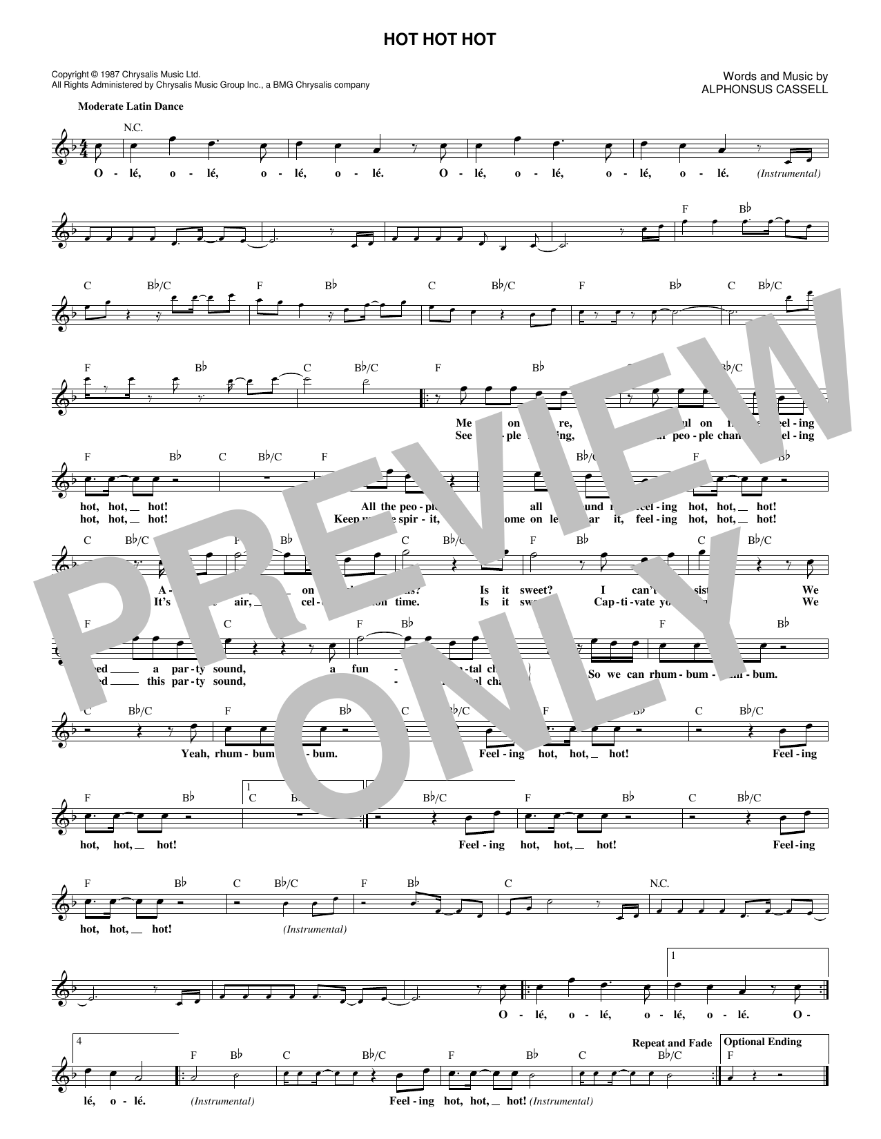 Buster Poindexter Hot Hot Hot sheet music notes and chords. Download Printable PDF.