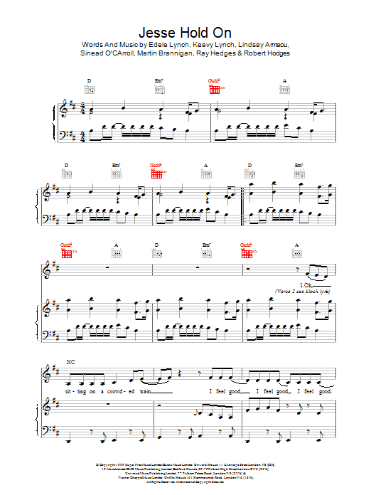 Learn to play B*Witched Jesse Hold On sheet music for Piano, Vocal & Guitar Chords in minutes. Price: 7.8900$ B*Witched Jesse Hold On sheet music notes and chords arranged for Piano, Vocal & Guitar Chords