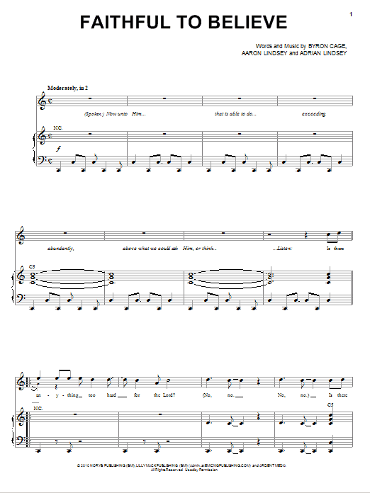 Byron Cage Faithful To Believe sheet music notes and chords arranged for Piano & Vocal