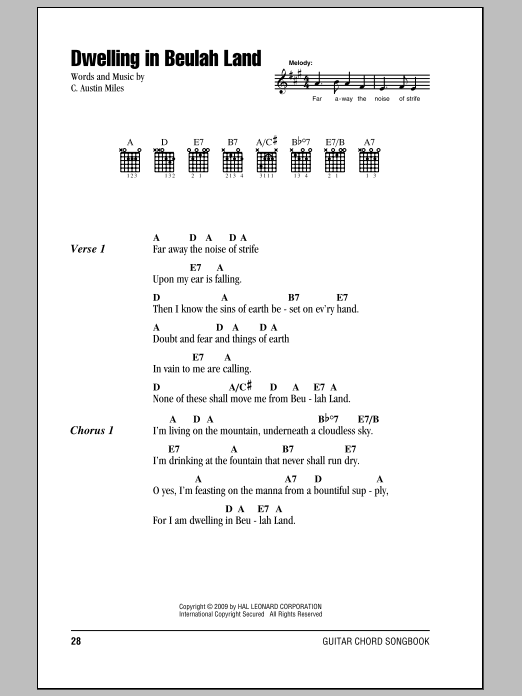 C. Austin Miles Dwelling In Beulah Land sheet music notes and chords. Download Printable PDF.