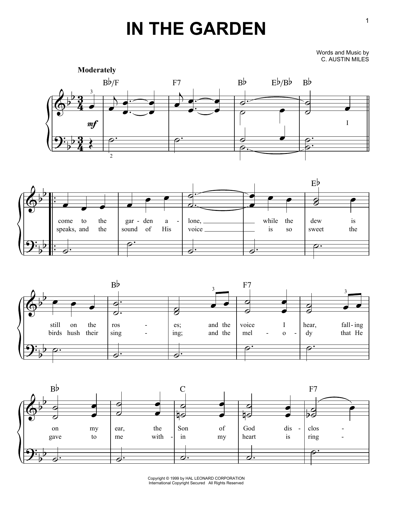 C. Austin Miles In The Garden sheet music notes and chords. Download Printable PDF.