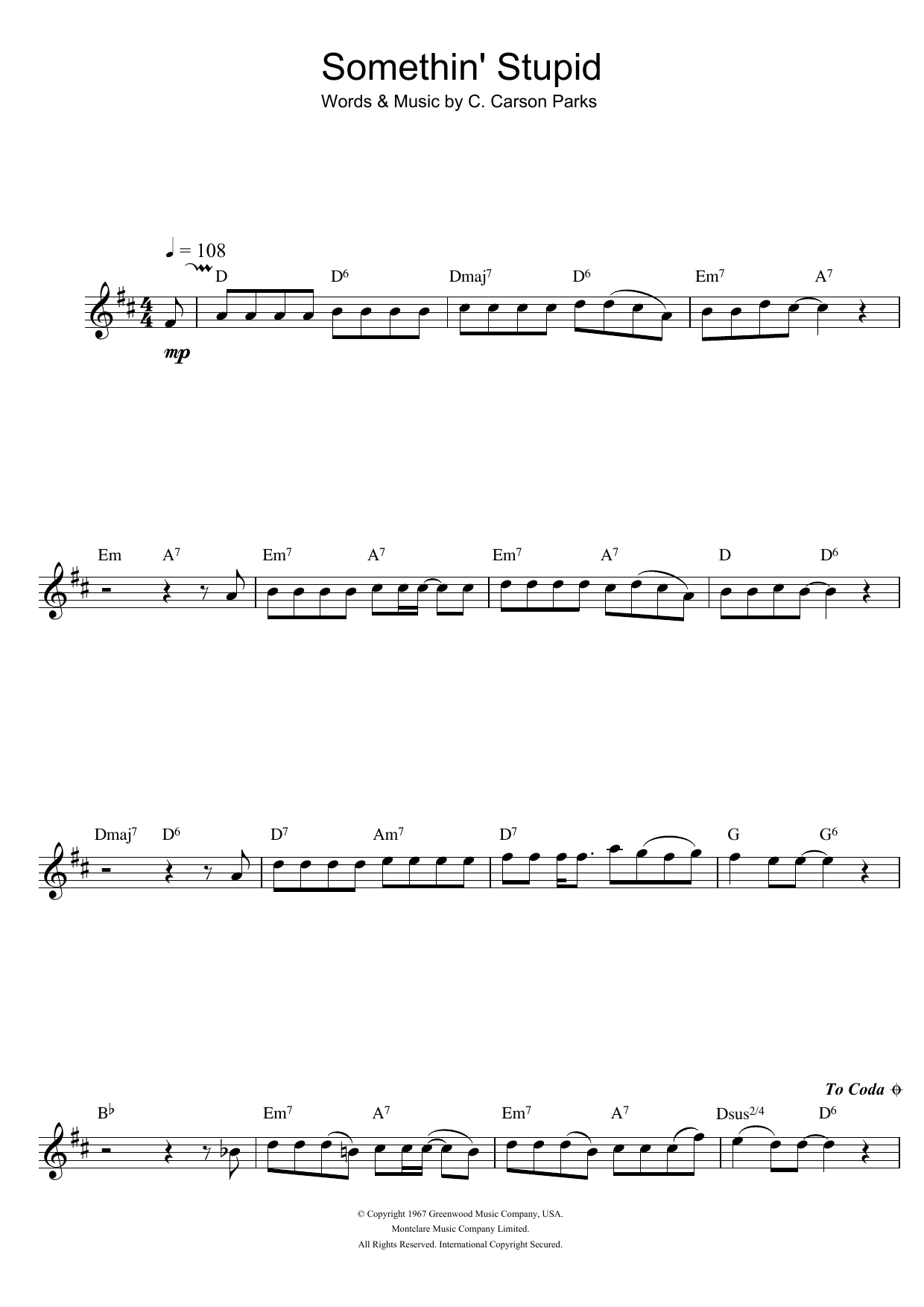 Frank Sinatra Somethin' Stupid sheet music notes and chords. Download Printable PDF.