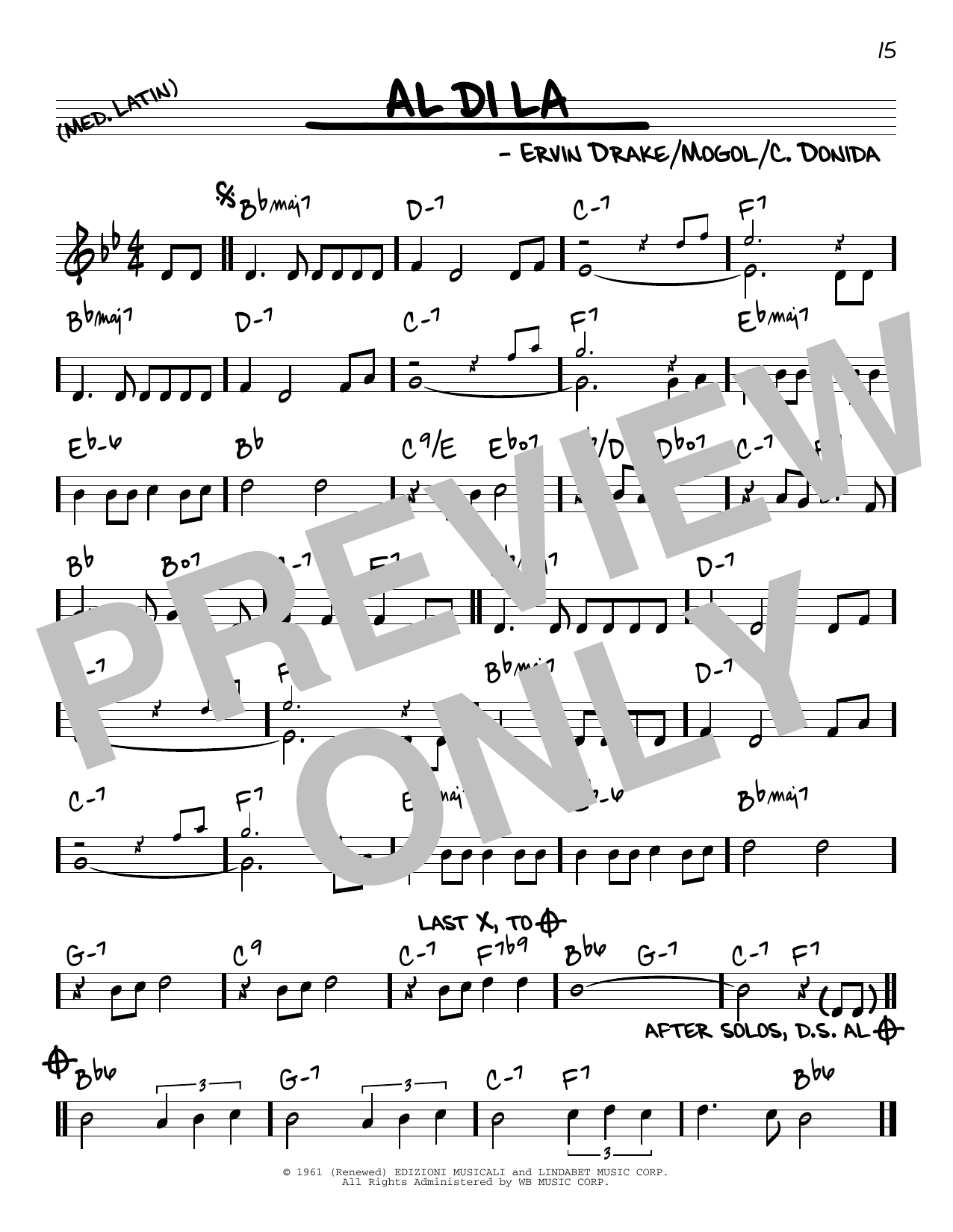 C. Donida Al Di La sheet music notes and chords. Download Printable PDF.