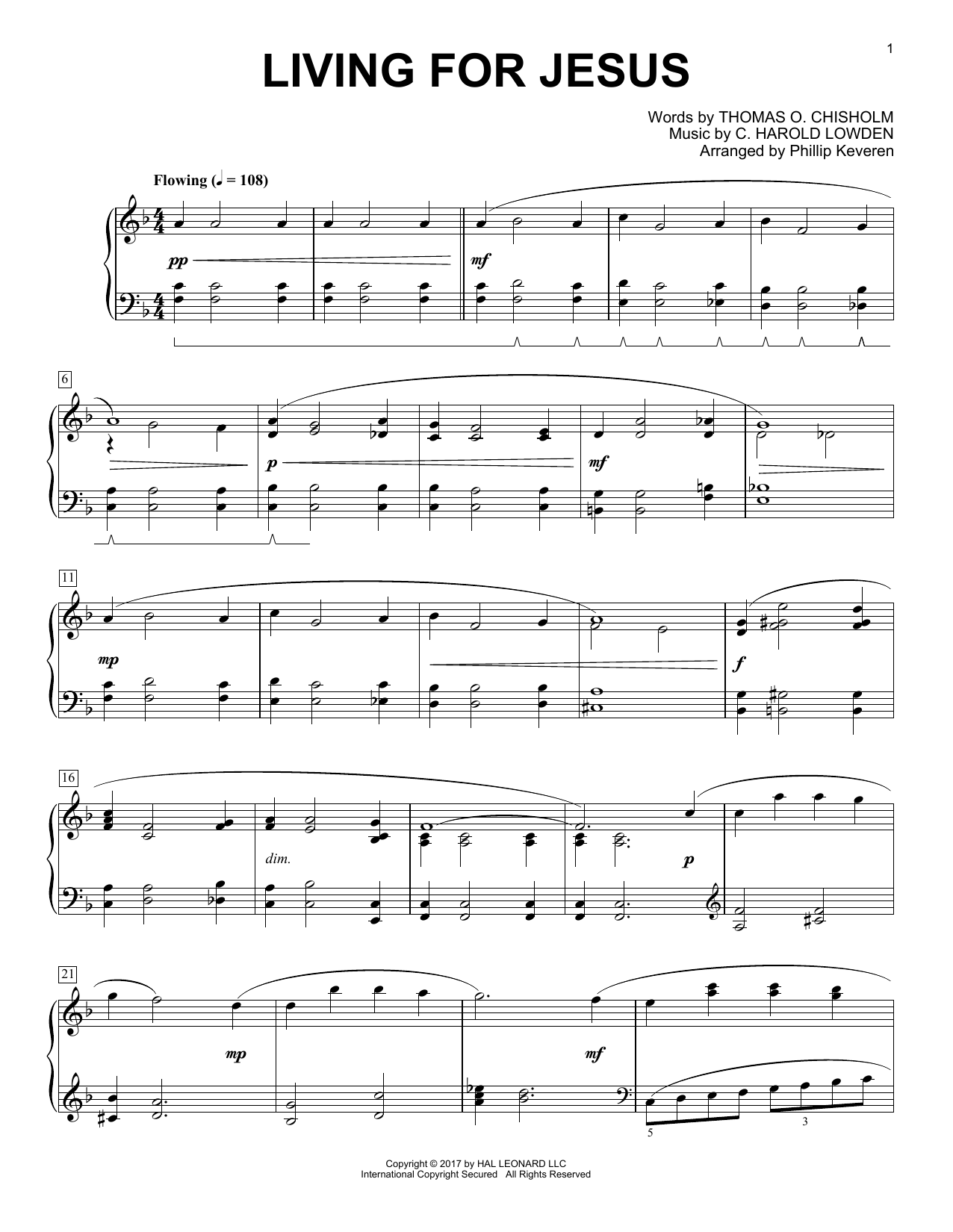 Phillip Keveren Living For Jesus sheet music notes and chords arranged for Piano Solo