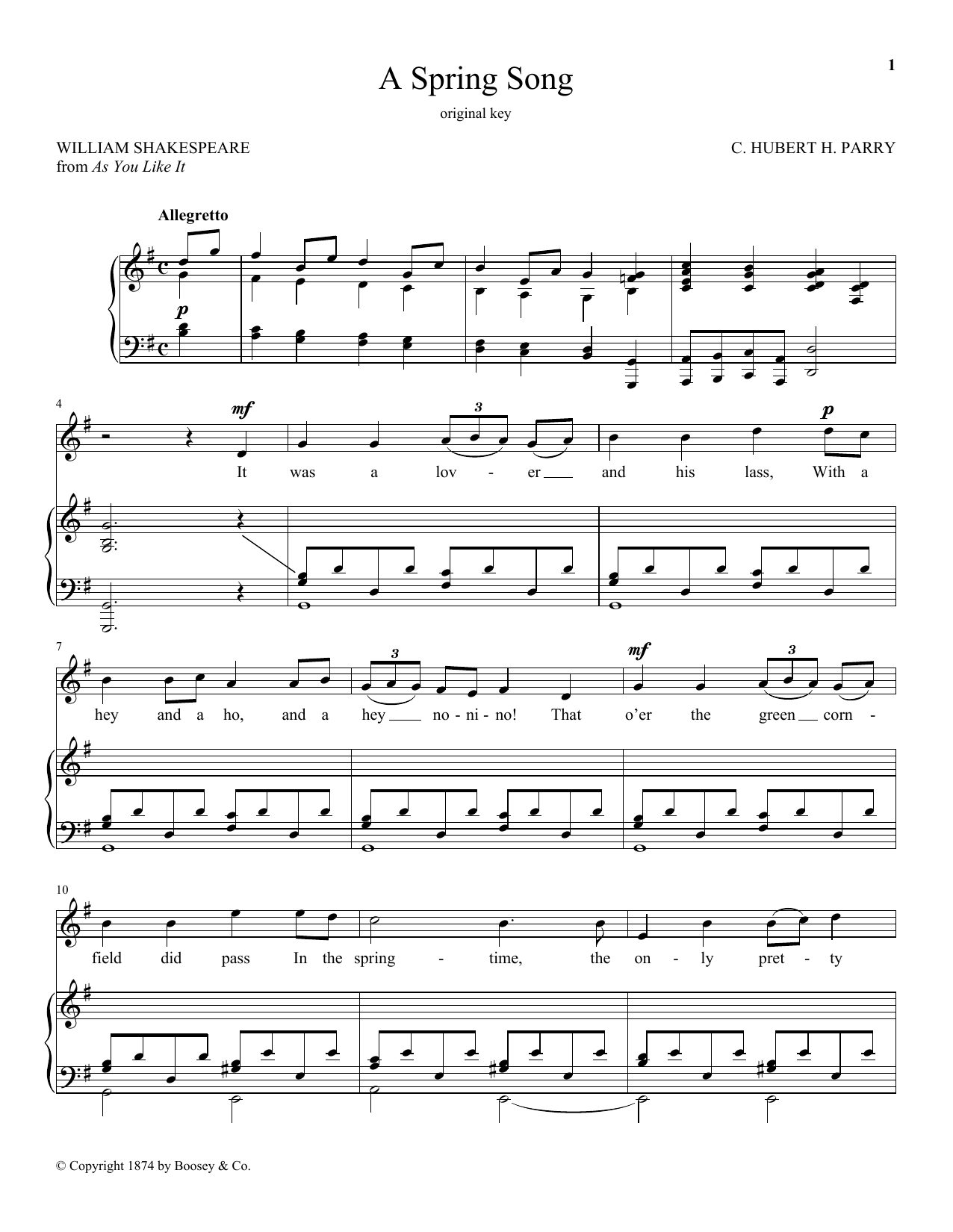 Learn to play C. Hubert H. Parry A Spring Song, Op. 21, No. 2 sheet music for Piano & Vocal in minutes. Price: 7.8900$ C. Hubert H. Parry A Spring Song, Op. 21, No. 2 sheet music notes and chords arranged for Piano & Vocal